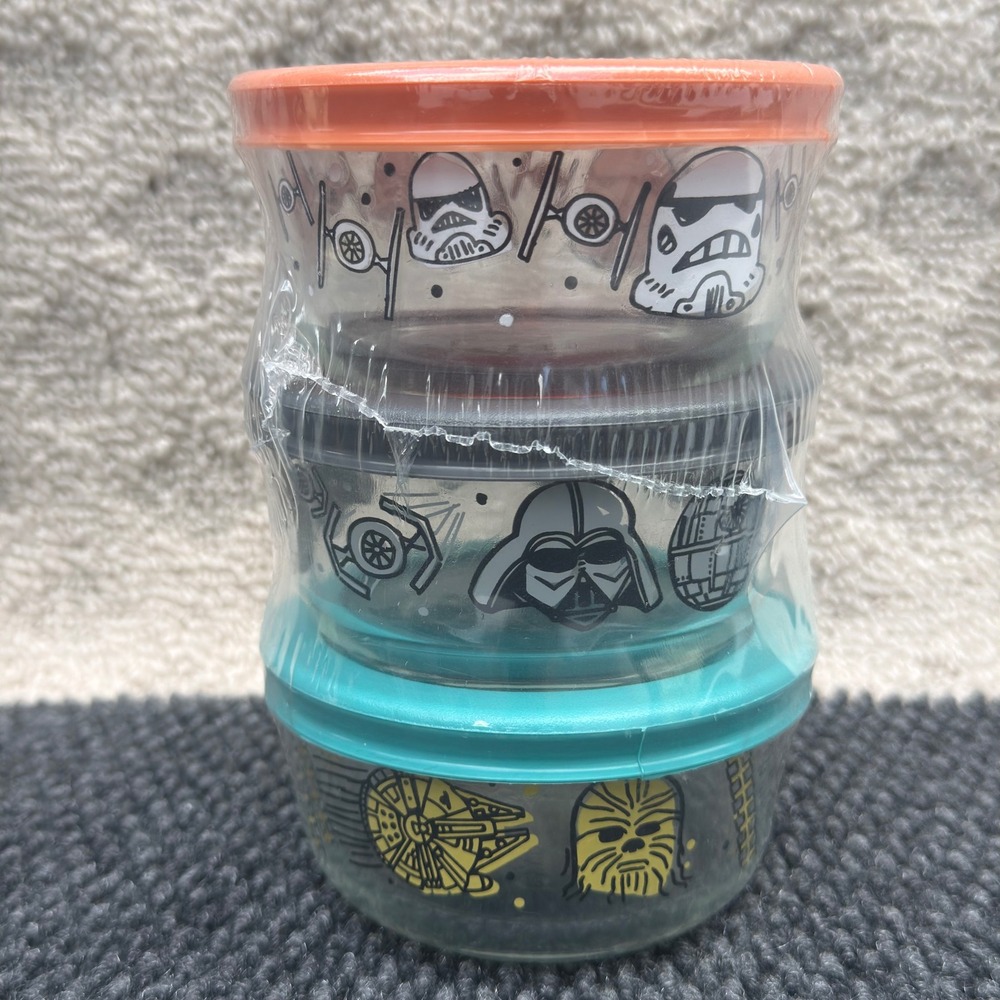Pyrex Star Wars Glass Food Storage Set 3pc 1 Cup Bowls Lids Stormtrooper Vader